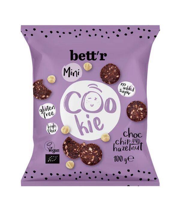 Ciastka z czekoladą i orzechami laskowymi bez dodatku cukrów bezglutenowe BIO 100 g — Bett’r