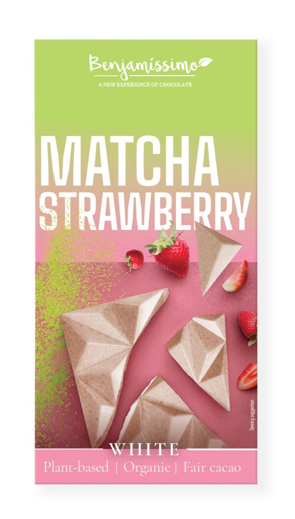 Tabliczka kakaowa herbata matcha-truskawka bezglutenowa BIO 60 g — Benjamissimo