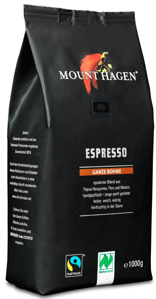 Kawa ziarnista arabica 100 % espresso Fair Trade BIO 1 kg — Mount Hagen