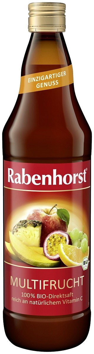 Sok 7 owoców NFC z jabłkiem, białymi winogronami, ananasem, mango, pomarańczą, acerolą i marakują BIO 750 ml — Rabenhorst