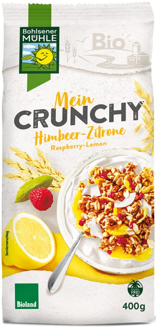 Crunchy jogurtowo-cytrynowe z malinami BIO 400 g — Bohlsener Muhle