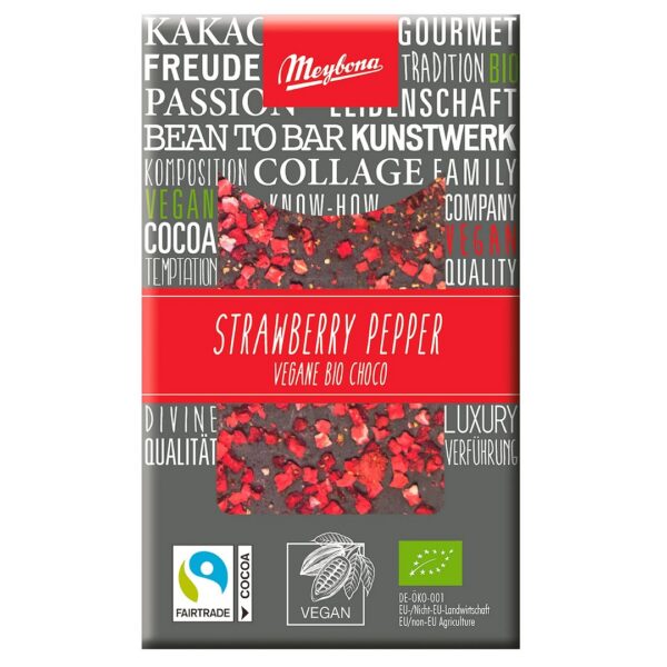 Czekolada gorzka z truskawkami i pieprzem Fair Trade BIO 30 g — Meybona