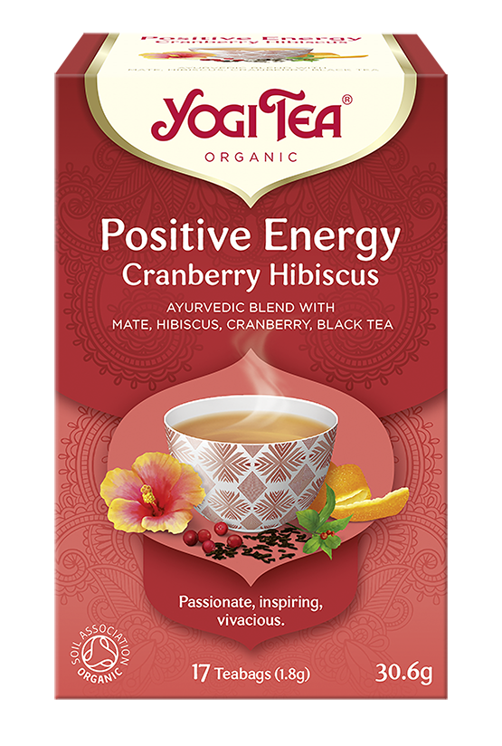 Herbatka z czarną herbatą Assam, hibiskusem, zieloną mate, żurawiną i guaraną w saszetkach (17 × 1,8 g) BIO 30,6 g — Yogi Tea
