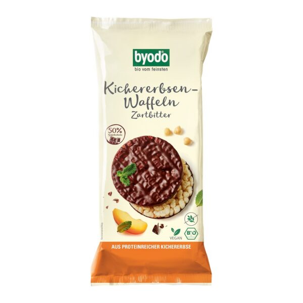Wafle z ciecierzycy oblane czekoladą gorzką bezglutenowe BIO 65 g — Byodo
