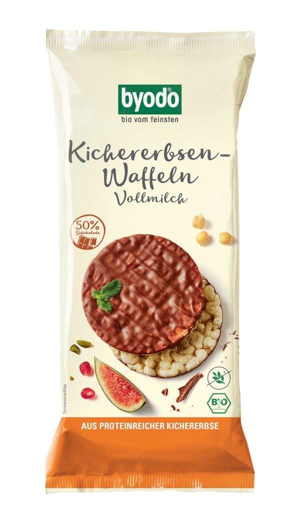 Wafle z ciecierzycy z mleczną czekoladą bezglutenowe BIO 65 g — Byodo