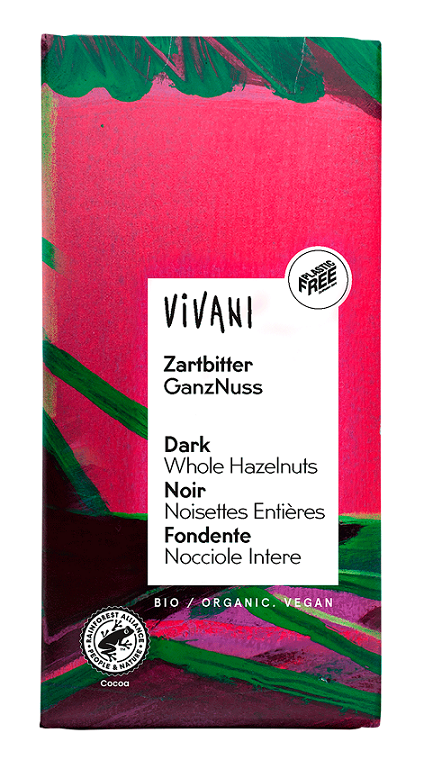Czekolada gorzka z całymi orzechami laskowymi BIO 100 g — Vivani