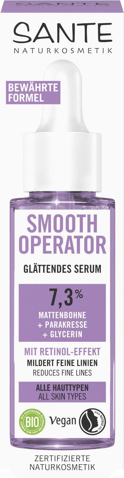 Serum do twarzy wygładzające z efektem retinolu 7,3 %-Vigna aconitifolia, parakres i gliceryna ECO 30 ml — Sante