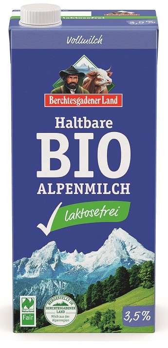 Mleko alpejskie UHT o obniżonej zawartości laktozy (min. 3,5 % tłuszczu) BIO 1 l — Berchtesgadener Land