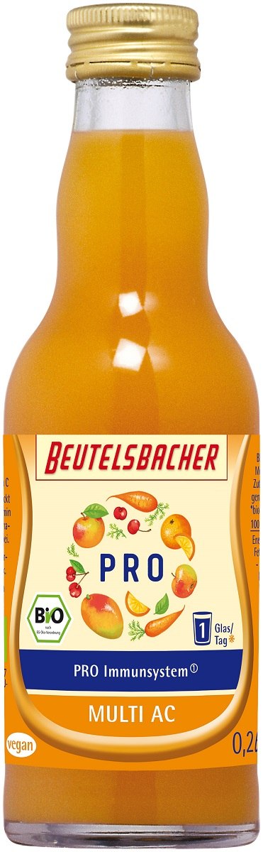Shot z sokiem jabłkowym, marchwią, pomarańczą, mango i acerolą BIO 200 ml — Beutelsbacher