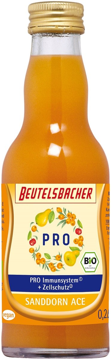 Shot z gruszką, rokitnikiem, marchwią i acerolą BIO 200 ml — Beutelsbacher