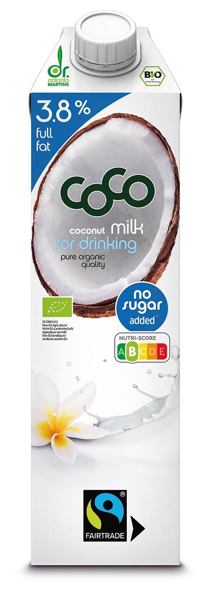 Coconut Milk, napój kokosowy do picia 3,8 % tłuszczu bez dodatku cukrów Fair Trade BIO 1 L