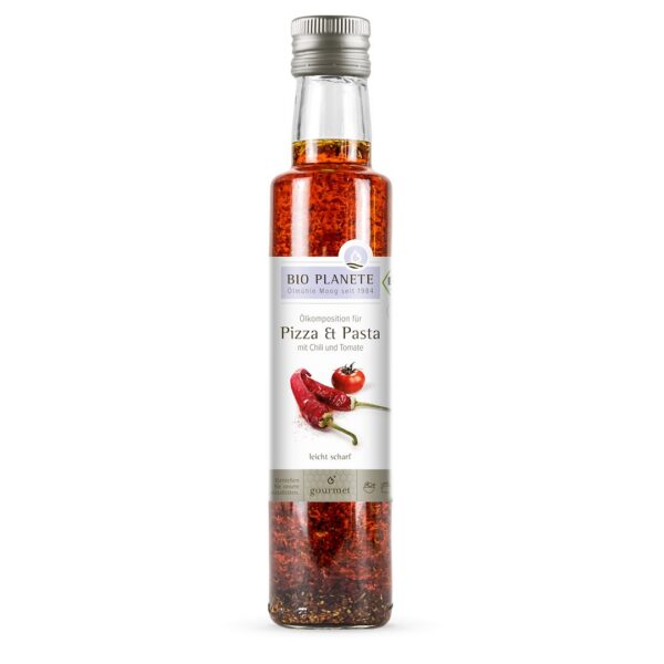 Olej do pizzy i makaronu z oliwą, pomidorami i chili BIO 250 ml – Bio Planète