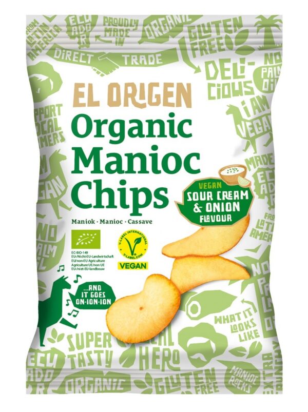 Chipsy z manioku o smaku śmietankowo-cebulowym wegańskie bezglutenowe BIO 60 g — El Origen
