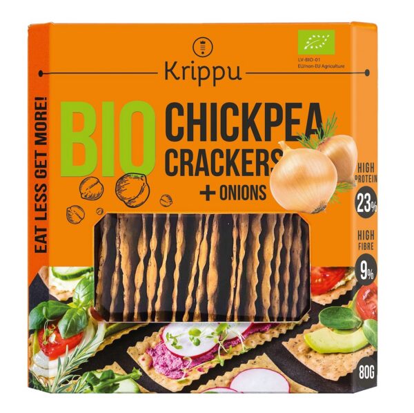 Krakersy proteinowe z ciecierzycy z cebulą BIO 80 g — Krippu