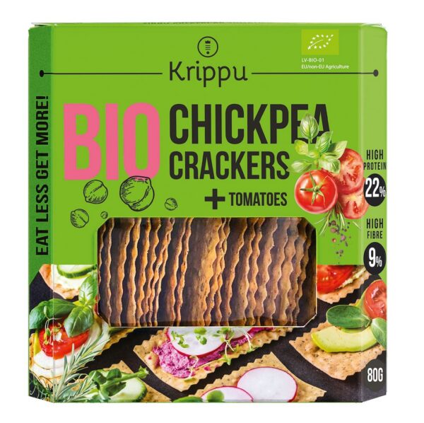 Krakersy proteinowe z ciecierzycy z pomidorem BIO 80 g — Krippu