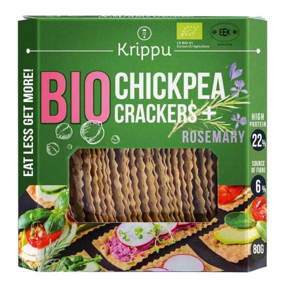 Krakersy proteinowe z ciecierzycy z rozmarynem BIO 80 g — Krippu