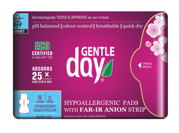 Podpaski higieniczne z paskiem anionowym na noc 8 szt. — Gentle Day