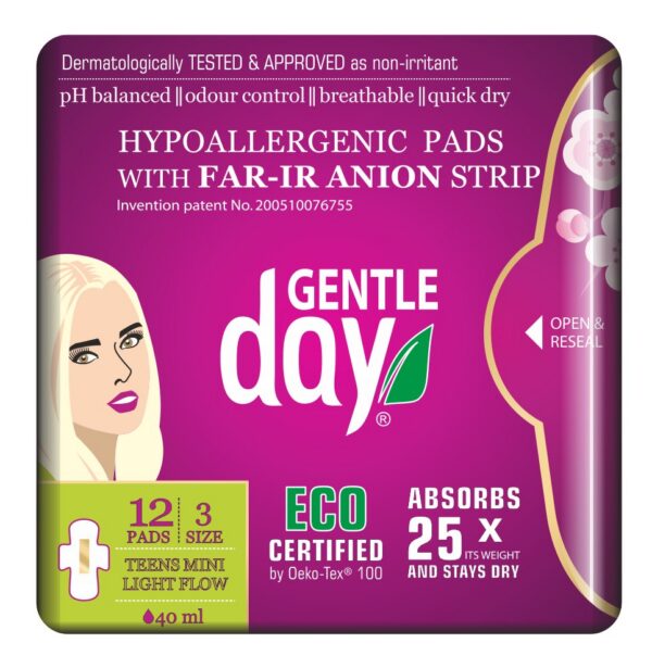 Podpaski higieniczne mini z paskiem anionowym (Teens) 12 szt. — Gentle Day