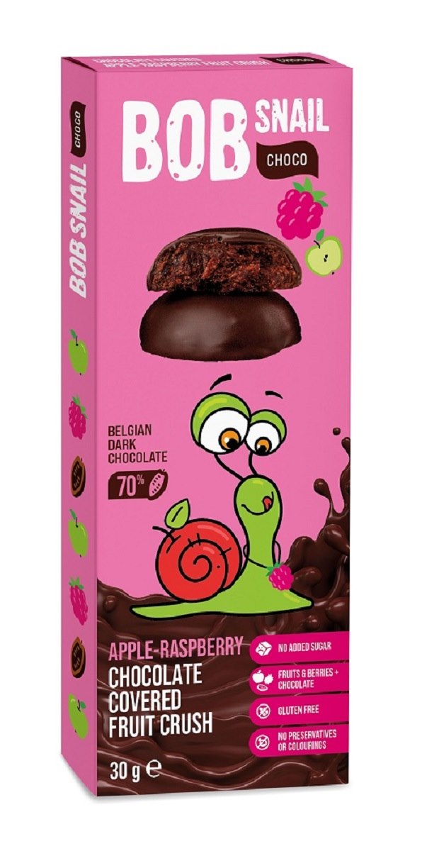 Przekąska choco jabłko-malina w czekoladzie ciemnej belgijskiej bez dodatku cukrów bezglutenowa 30 g — Bob Snail