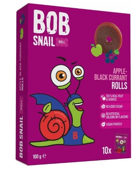 Przekąski roll jabłko-czarna porzeczka bez dodatku cukrów bezglutenowe 100 g — Bob Snail