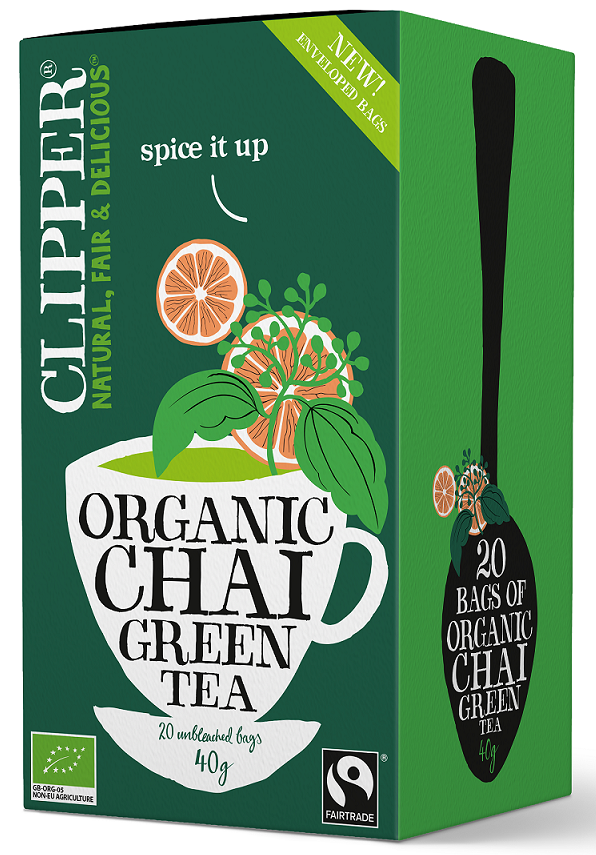 Herbata zielona chai z cynamonem i kardamonem Fair Trade BIO (20 x 2 g) 40 g — Clipper