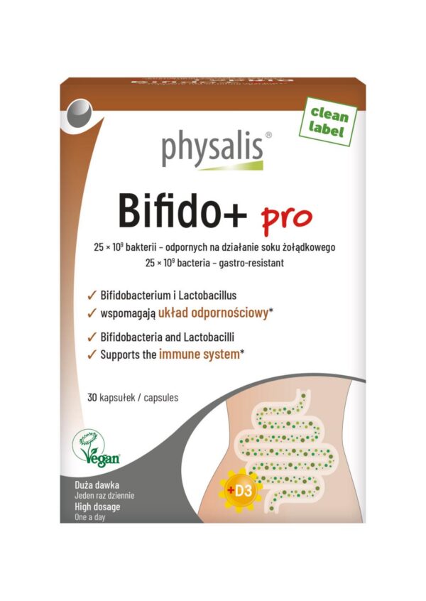 Kapsułki Bifido+ Pro z Lactobacillus, Bifidobacterium i witaminą D3 z alg 30 szt. — Physalis