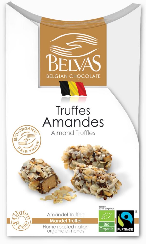 Czekoladki belgijskie trufle z migdałami Fair Trade bezglutenowe BIO 100 g — Belvas