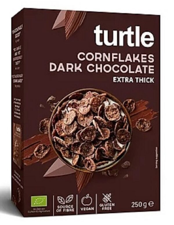 Płatki kukurydziane w polewie z czekolady ciemnej bezglutenowe BIO 250 g — Turtle