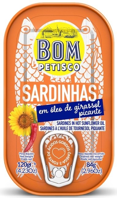 Sardynki portugalskie w pikantnym oleju słonecznikowym 120 g — Bom Petisco
