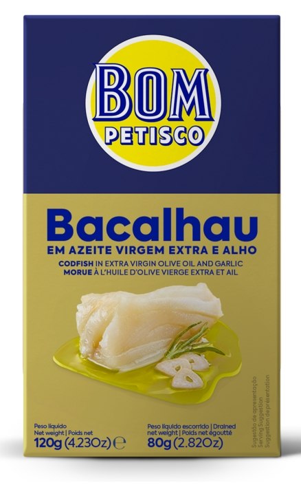 Dorsz z czosnkiem w oliwie z oliwek extra virgin 120 g — Bom Petisco