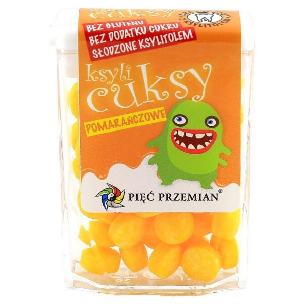 Cukierki z ksylitolu Ksylicuksy o smaku pomarańczowym bezglutenowe 13 g — Pięć Przemian