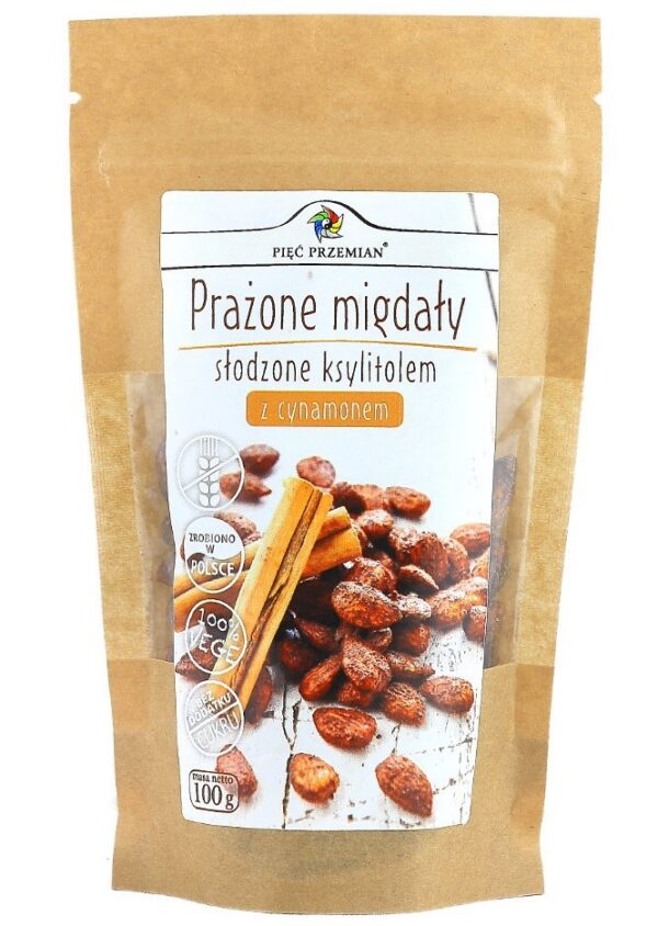 Migdały prażone z cynamonem słodzone ksylitolem bezglutenowe 100 g — Pięć Przemian