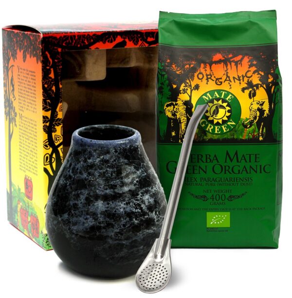 Zestaw (yerba mate BIO 400 g, matero (losowy wzór), bombilla) — Yerba Mate Green