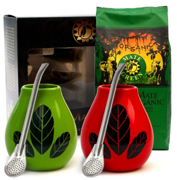 Zestaw dla dwojga (yerba mate BIO 400 g, 2 x matero (losowy wzór), 2 x bombilla) — Yerba Mate Green