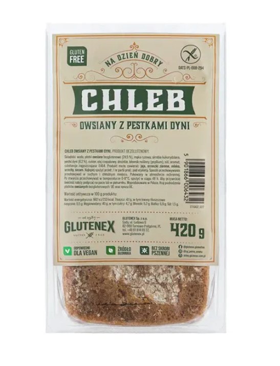 Chleb owsiany z pestkami dyni bezglutenowy 420 g — Glutenex