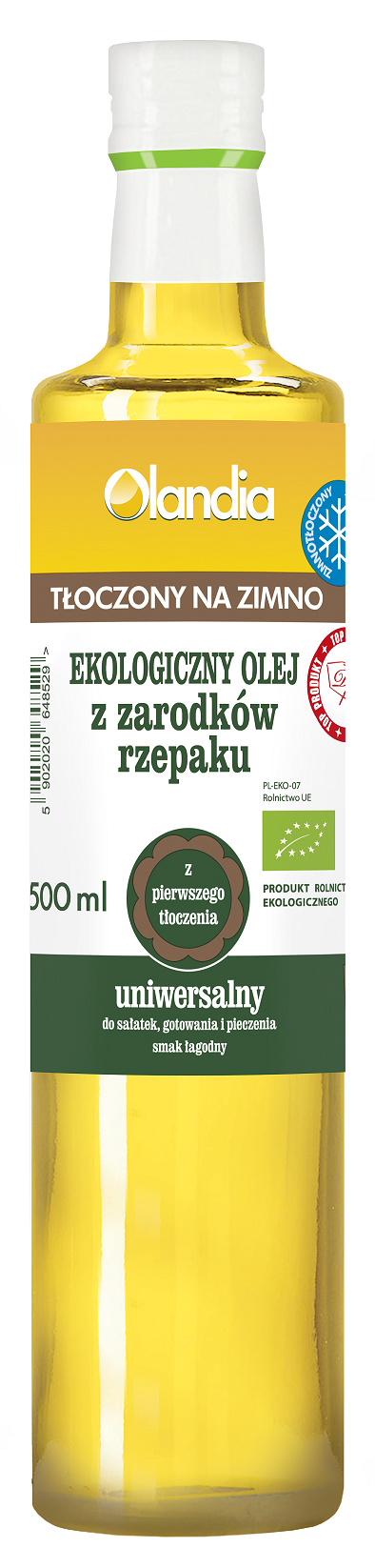 Olej z zarodków rzepaku uniwersalny tłoczony na zimno omega-3 BIO 500 ml — Olandia
