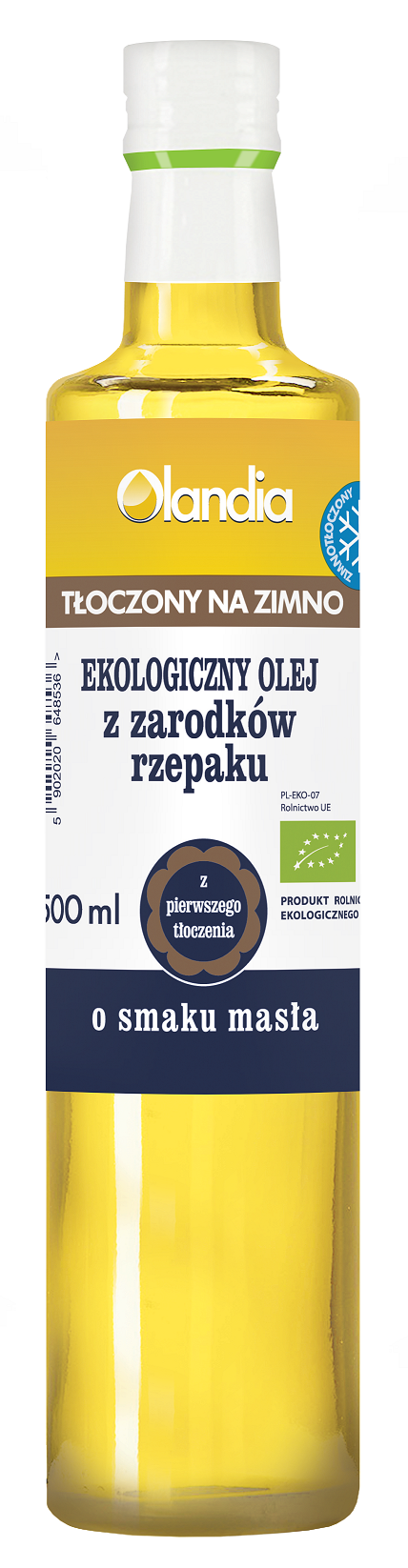 Olej z zarodków rzepaku o smaku masła tłoczony na zimno BIO 500 ml — Olandia