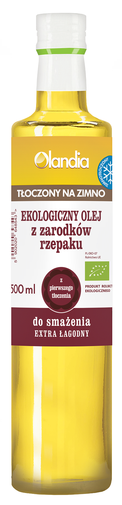 Olej z zarodków rzepaku do smażenia tłoczony na zimno BIO 500 ml — Olandia