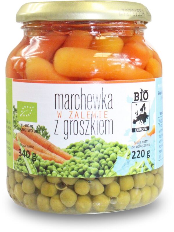 Marchewka w zalewie z groszkiem BIO 340 g (220 g) (słoik) — Bio Planet