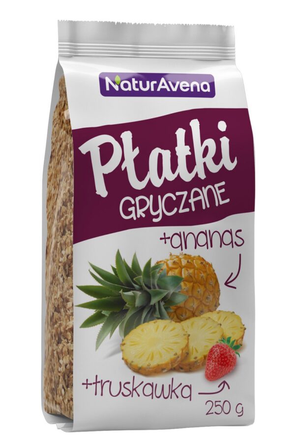 Płatki gryczane błyskawiczne z ananasem i truskawką 250 g — Naturavena