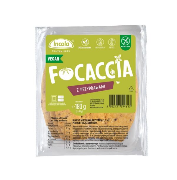 Bułki focaccia z przyprawami bezglutenowe (3 szt.) 180 g — Incola
