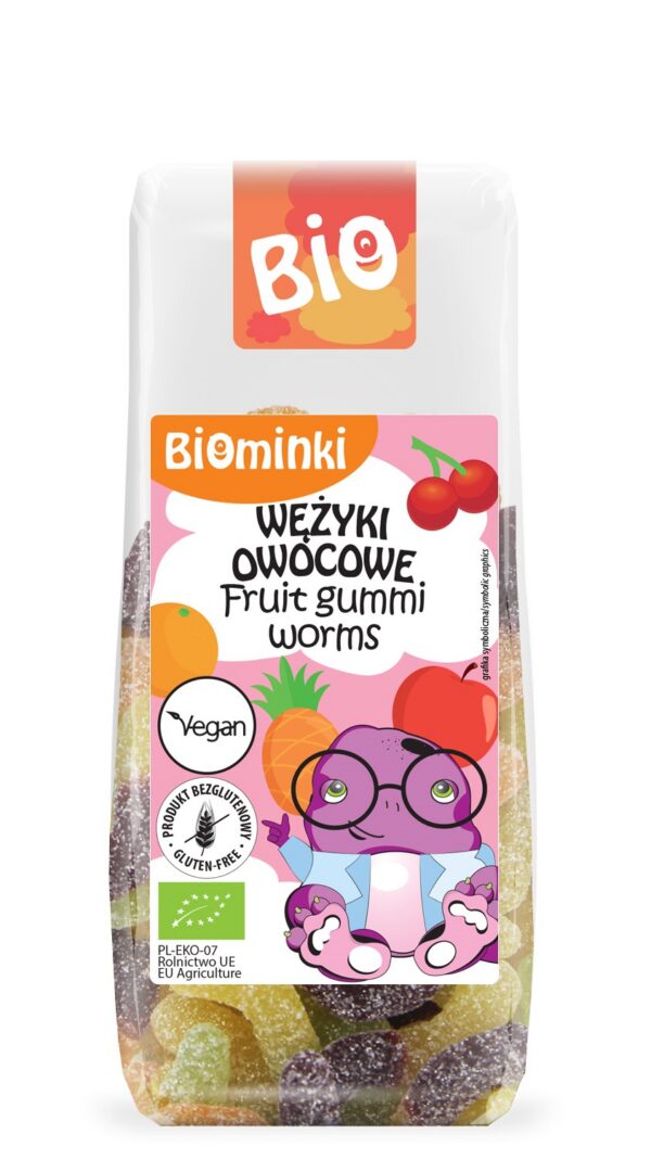 Wężyki owocowe bez żelatyny bezglutenowe BIO 100 g — Biominki