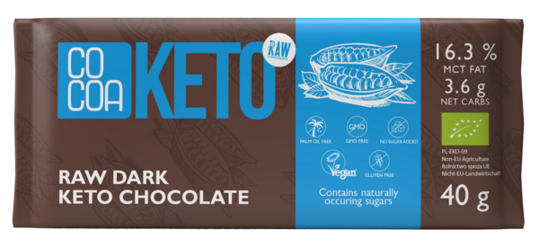 Czekolada z olejem MCT bez dodatku cukrów bezglutenowa keto BIO 40 g — Cocoa