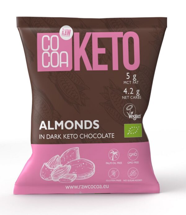 Migdały w czekoladzie keto z olejem MCT bez dodatku cukrów bezglutenowe BIO 70 g — Cocoa