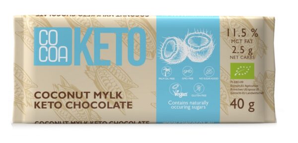 Czekolada kokosowa z olejem MCT bez dodatku cukrów bezglutenowa keto BIO 40 g — Cocoa