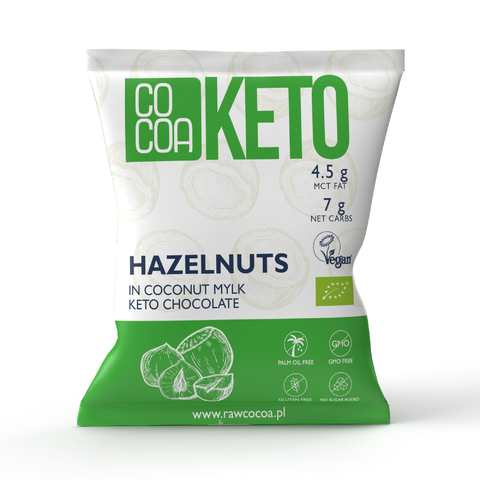 Orzechy laskowe w czekoladzie keto z olejem MCT bez dodatku cukrów bezglutenowe BIO 70 g — Cocoa