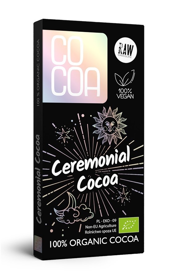 Kakao ceremonialne, tabliczka gorzka 100 % kakao BIO 50 g — Cocoa
