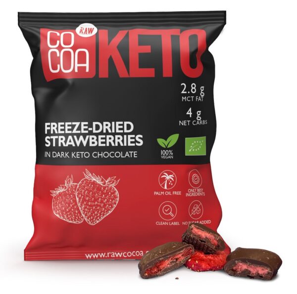 Truskawki w czekoladzie ciemnej bez dodatku cukrów keto BIO 40 g — Cocoa