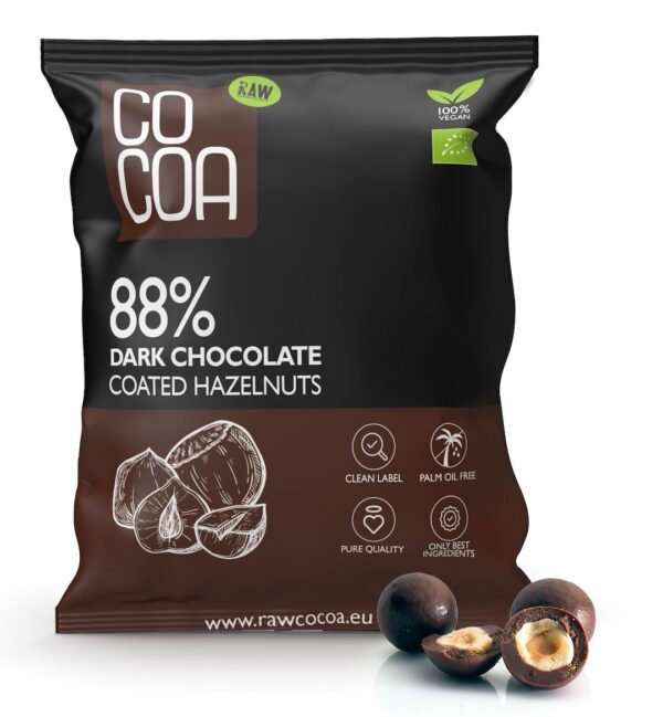 Orzechy laskowe w czekoladzie ciemnej 88 % BIO 70 g — Cocoa