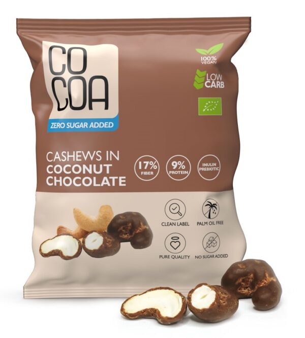 Orzechy nerkowca w czekoladzie kokosowej bez dodatku cukrów BIO 70 g — Cocoa